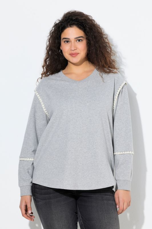 Decorative Seam Long Sleeve V-Neck Sweatshirt