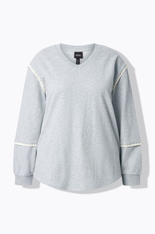 Decorative Seam Long Sleeve V-Neck Sweatshirt
