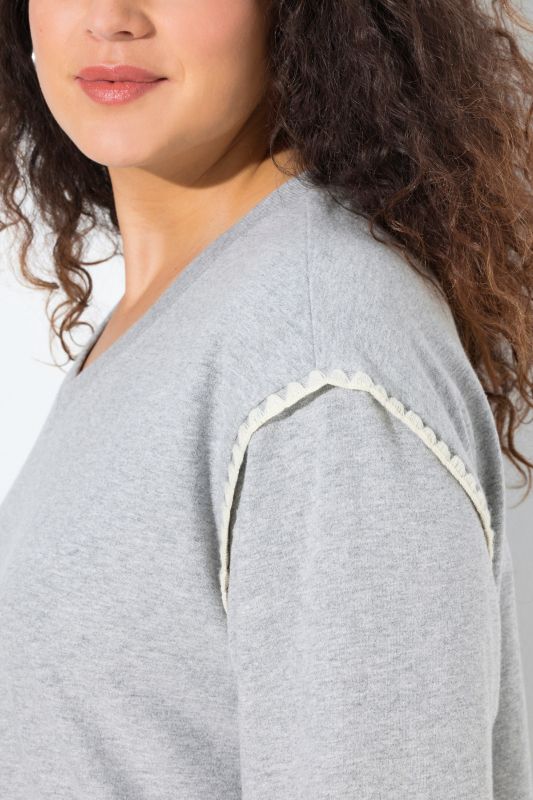 Decorative Seam Long Sleeve V-Neck Sweatshirt