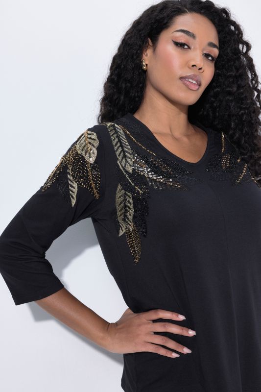 Feather Beadwork 3/4 Sleeve Top