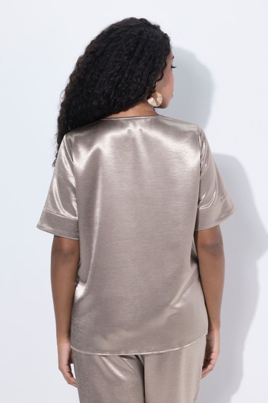 Metallic Satin Short Sleeve Blouse