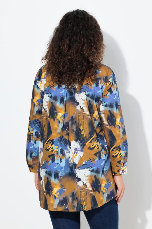Spray Paint Print Button Down Tunic Blouse