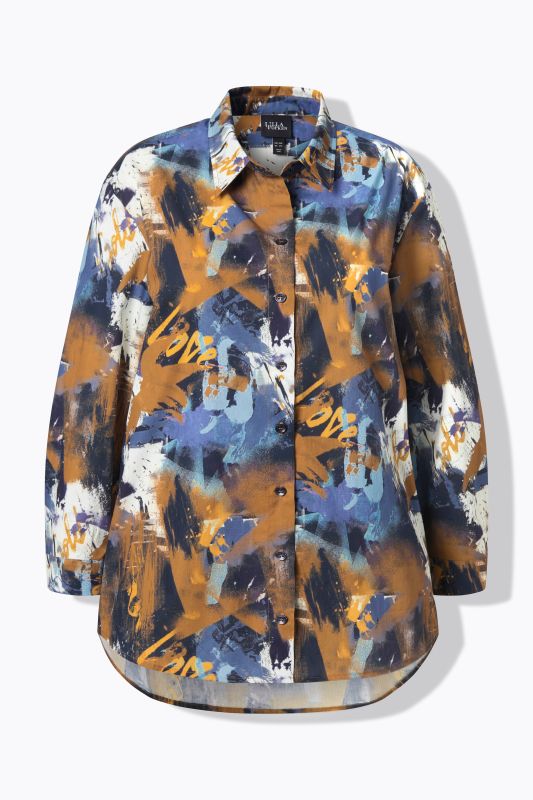 Spray Paint Print Button Down Tunic Blouse