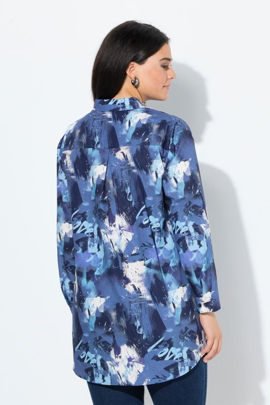 Spray Paint Print Button Down Tunic Blouse