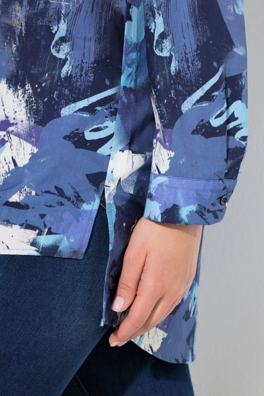 Spray Paint Print Button Down Tunic Blouse