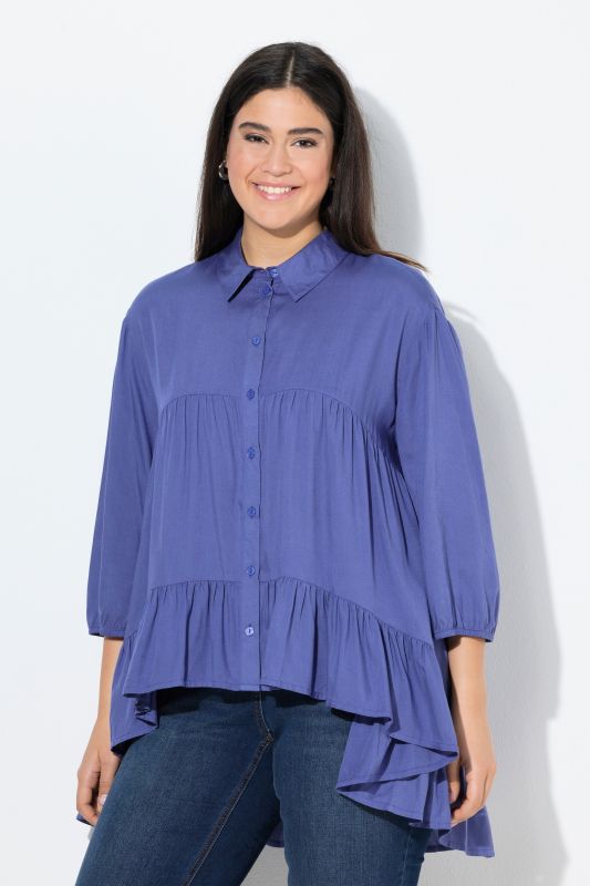 Asymmetric Flounce Panel 3/4 Sleeve Tunic Blouse