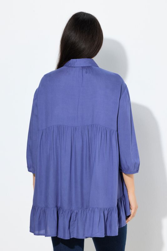 Asymmetric Flounce Panel 3/4 Sleeve Tunic Blouse