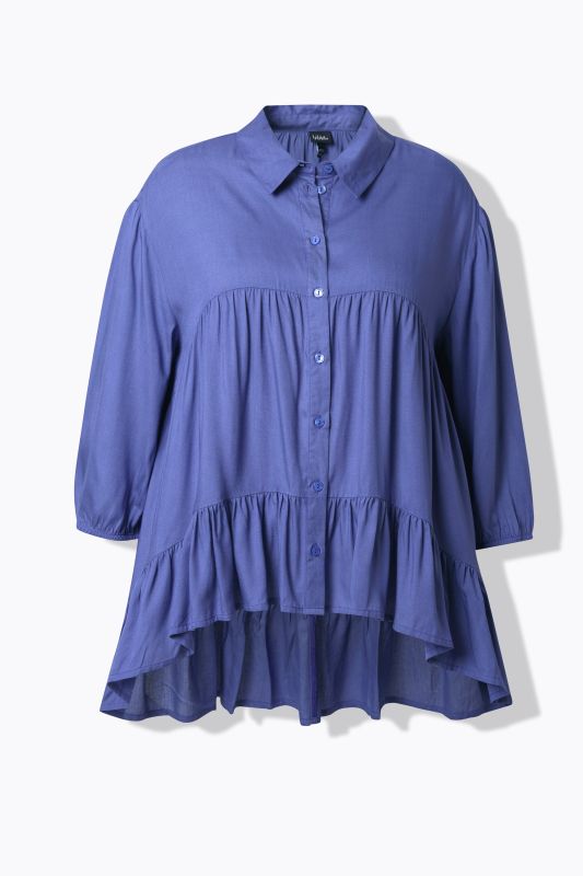 Asymmetric Flounce Panel 3/4 Sleeve Tunic Blouse
