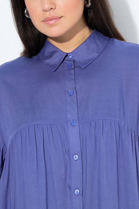 Asymmetric Flounce Panel 3/4 Sleeve Tunic Blouse