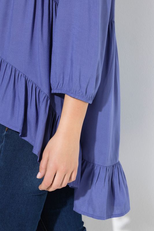 Asymmetric Flounce Panel 3/4 Sleeve Tunic Blouse