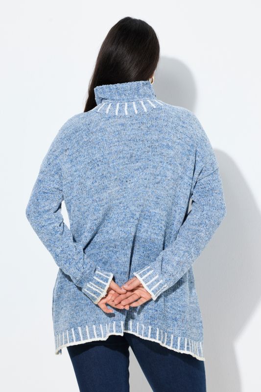 Blanket Stitch Oversized Turtleneck Sweater