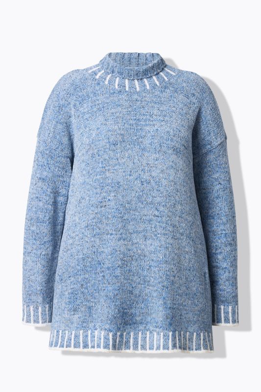 Blanket Stitch Oversized Turtleneck Sweater