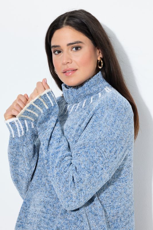 Blanket Stitch Oversized Turtleneck Sweater