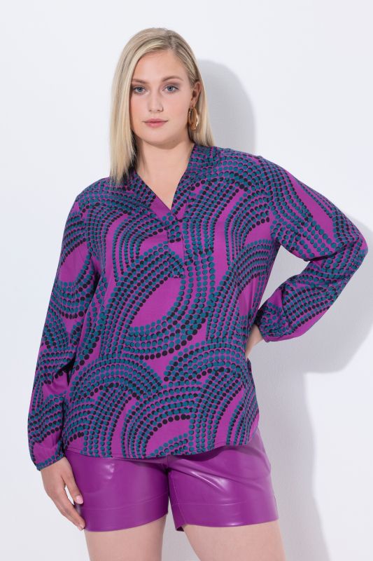 Wave Dot Print Long Sleeve Blouse