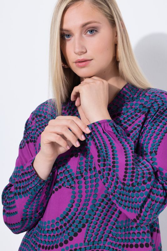 Wave Dot Print Long Sleeve Blouse