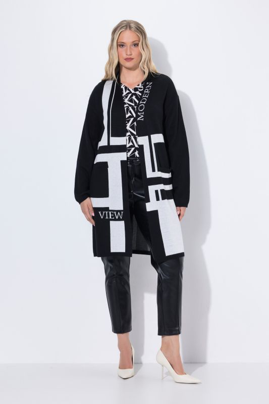 Geometric Knit Longline Open Shape Cardigan