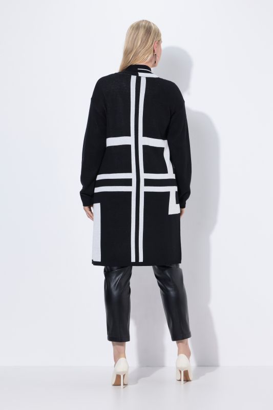 Geometric Knit Longline Open Shape Cardigan