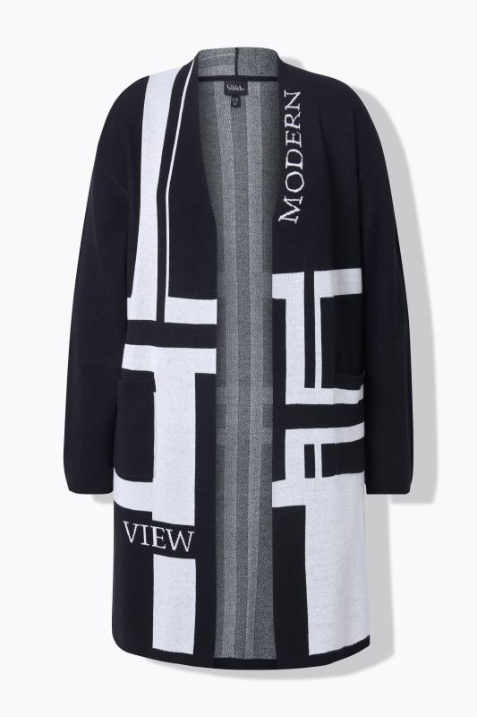 Geometric Knit Longline Open Shape Cardigan