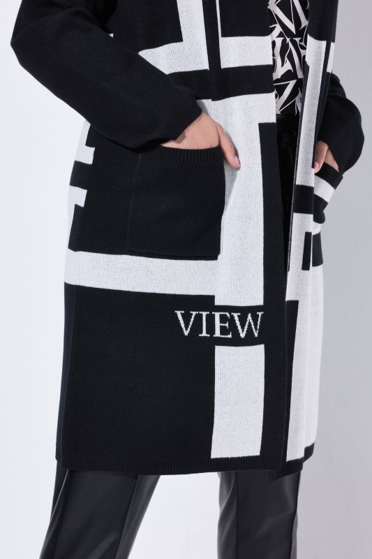 Geometric Knit Longline Open Shape Cardigan