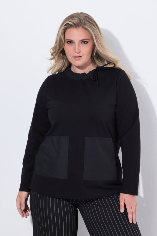 Mixed Material Ruffle Collar Sweatshirt