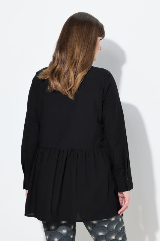 Eco Cotton Asymmetric Flounce Panel Button Down Tunic Blouse