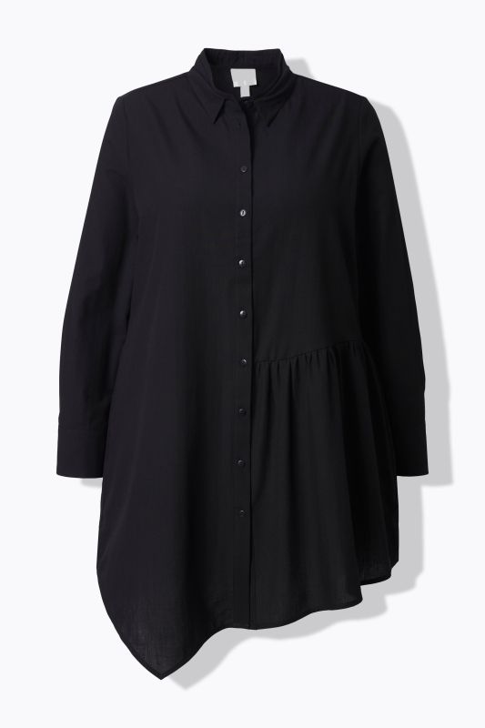 Eco Cotton Asymmetric Flounce Panel Button Down Tunic Blouse
