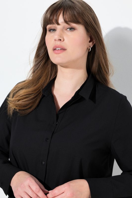 Eco Cotton Asymmetric Flounce Panel Button Down Tunic Blouse