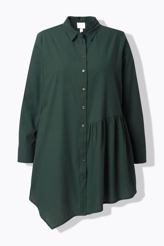 Eco Cotton Asymmetric Flounce Panel Button Down Tunic Blouse