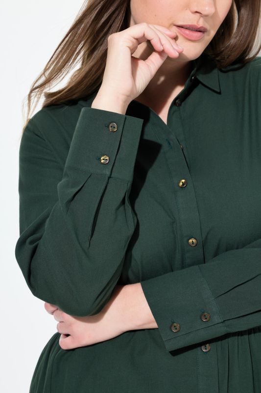 Eco Cotton Asymmetric Flounce Panel Button Down Tunic Blouse