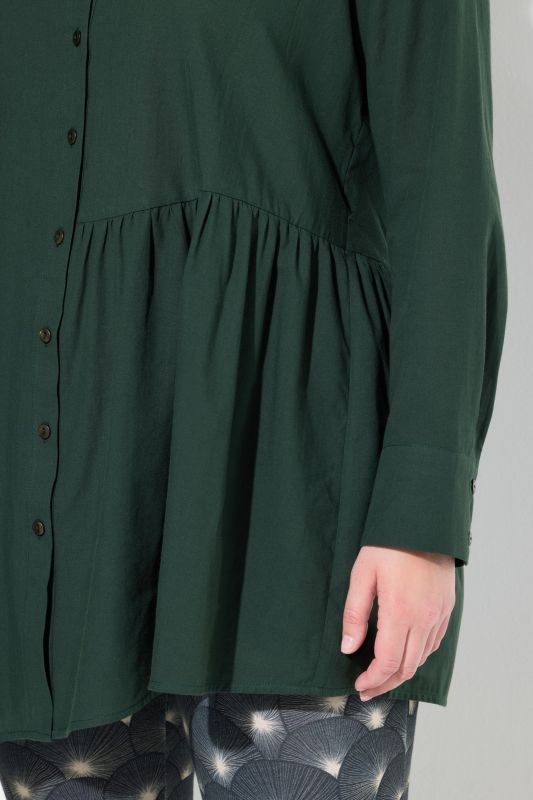 Eco Cotton Asymmetric Flounce Panel Button Down Tunic Blouse