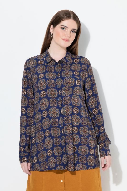 Printed Long Sleeve Button Down Blouse