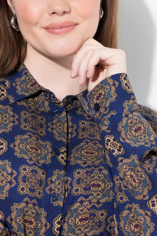 Printed Long Sleeve Button Down Blouse