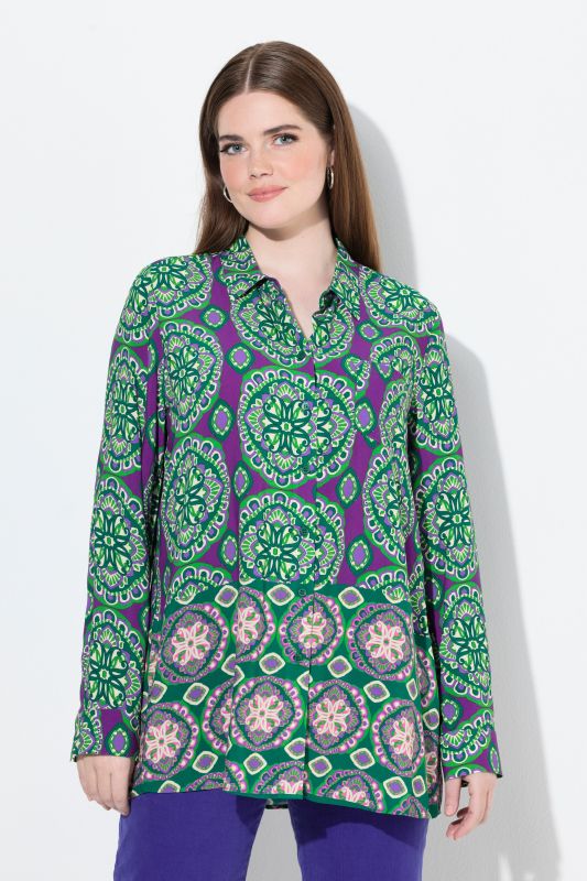 Printed Long Sleeve Button Down Blouse