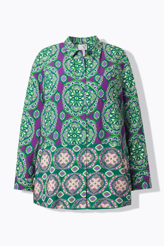 Printed Long Sleeve Button Down Blouse