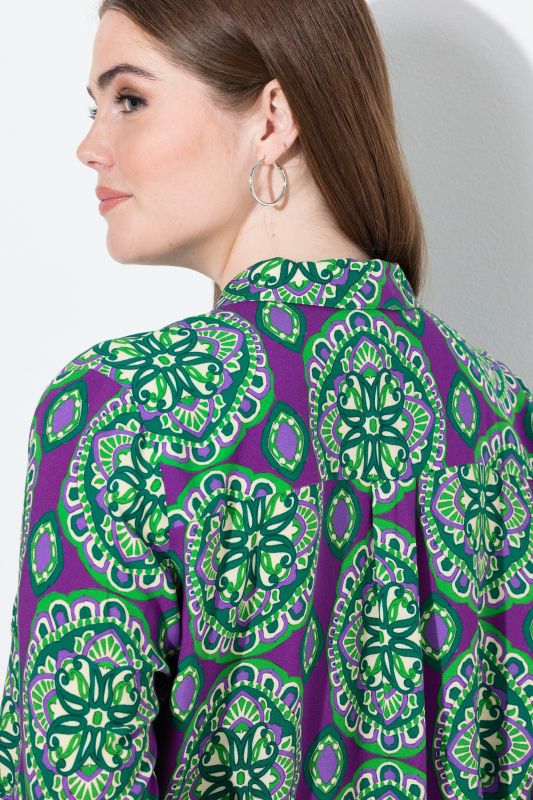 Printed Long Sleeve Button Down Blouse