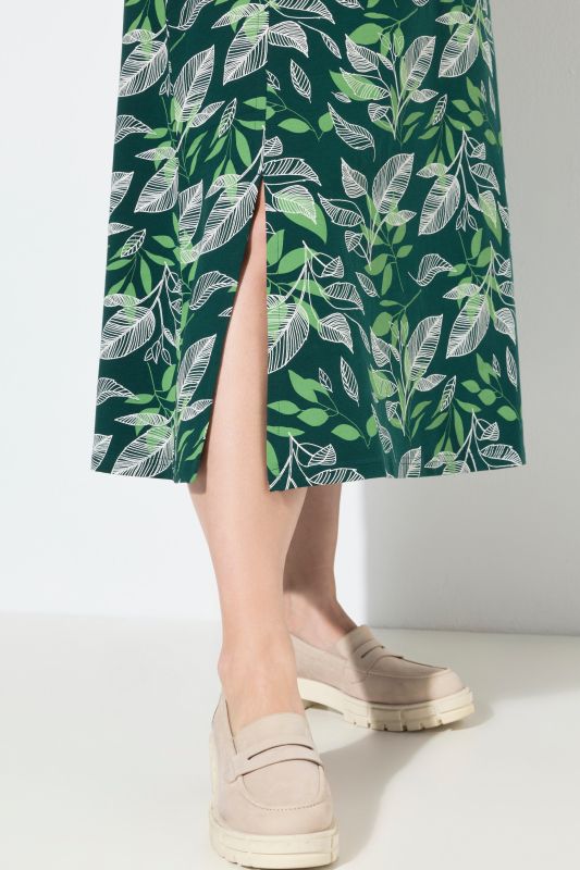 Eco Cotton Leaf Print Waterfall Collar Sweatshirt Dress