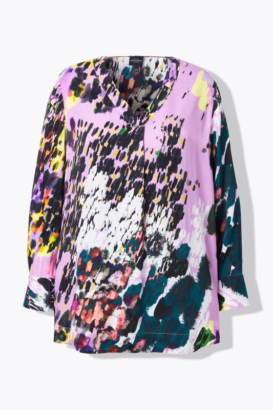 Abstract Print Long Sleeve Satin Blouse