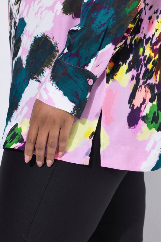 Abstract Print Long Sleeve Satin Blouse