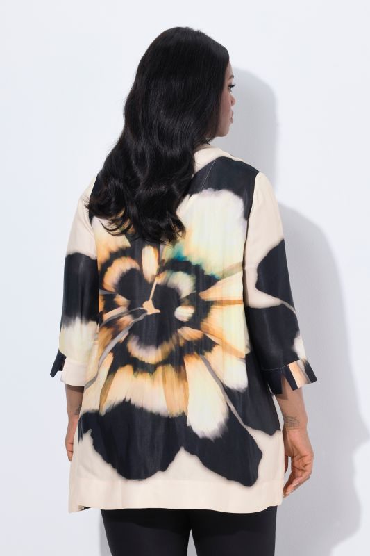 Floral Motif 3/4 Sleeve Satin Tunic