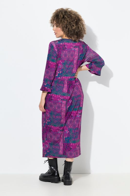 Patch Print 3/4 Sleeve Jersey Dress