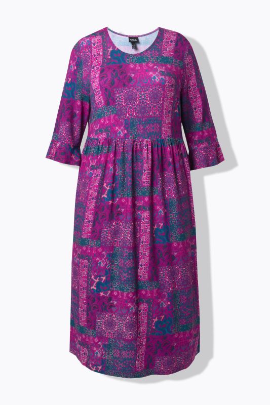 Patch Print 3/4 Sleeve Jersey Dress