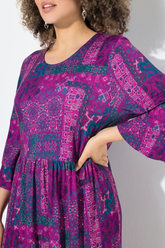 Patch Print 3/4 Sleeve Jersey Dress