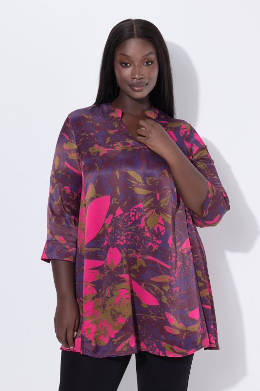 Dusky Bloom 3/4 Sleeve Satin Tunic