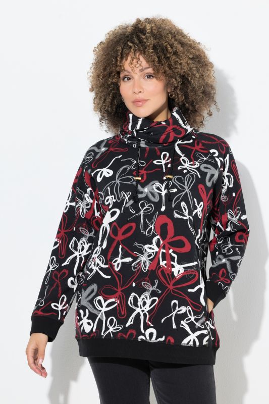Ribbon Print Turtleneck Sweatshirt
