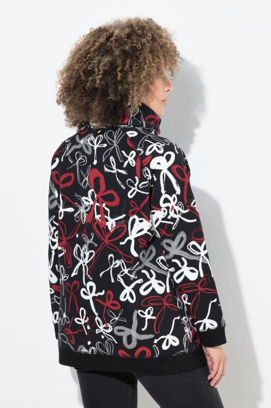 Ribbon Print Turtleneck Sweatshirt