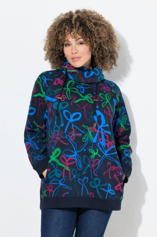 Ribbon Print Turtleneck Sweatshirt