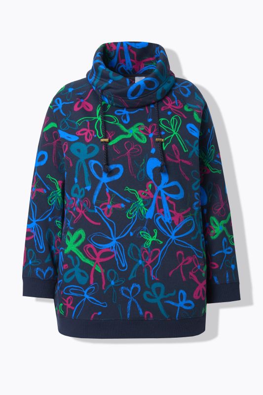 Ribbon Print Turtleneck Sweatshirt