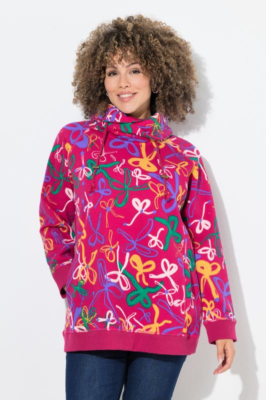 Ribbon Print Turtleneck Sweatshirt