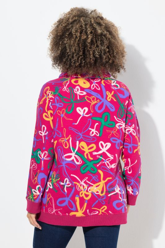 Ribbon Print Turtleneck Sweatshirt