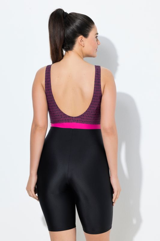 Dot Print Unitard Zip Front Swimsuit